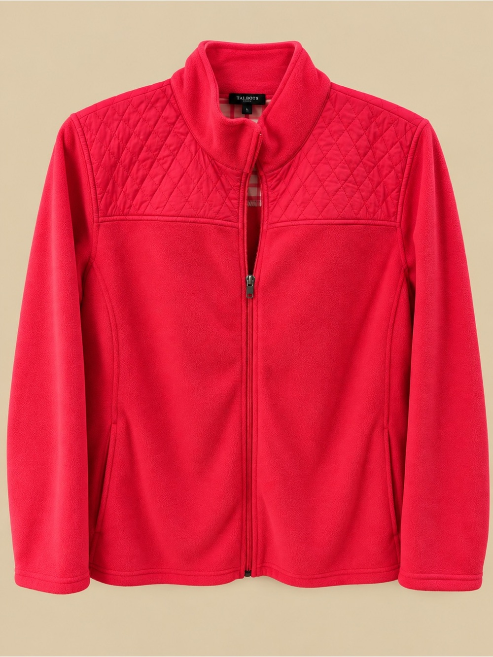 Talbots Women’s Quilted Detail Fleece Jacket - Hot Pink